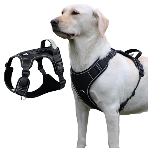 Hundegeschirr mit Tracker-Tag-Halter, verstellbare ausbruchsichere Weste für große Hunde, kein Würgen, reflektierendes Geschirr mit Griff für einfache Kontrolle, strapazierfähig für Training, Wandern Hundegeschirr mit Tracker-Tag-Halter, verstellbare ausbruchsichere Weste für große Hunde, kein Würgen, reflektierendes Geschirr mit Griff für einfache Kontrolle, strapazierfähig für Training, Wandern von skmeditec