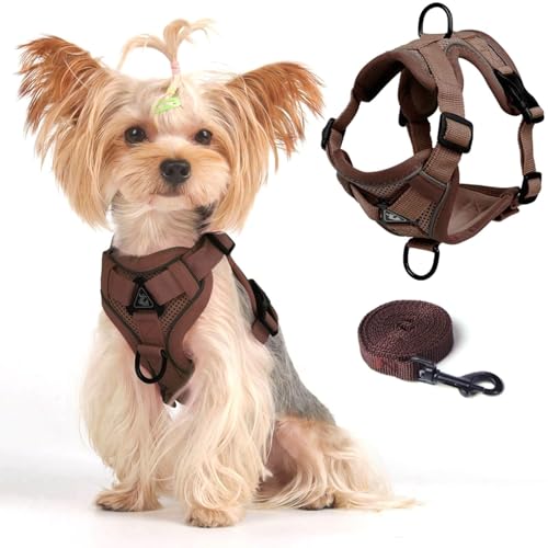 Vest Harness Leash Set for Small Dog Large Cat, Upgraded Escape Proof Adjustable Jacket with Lead for Puppy Fat Cat Outdoor Walking, Soft Breathable Mesh Coat with Reflective Strip (XL Brown) von skmeditec