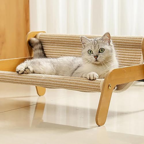 Skyrabbiter 2-in-1 Sisal Katzenliege mit Kratzfunktion, 54 x 44 x 28 cm, Holzgestell Kratzbrett Kratzteppich Katze, Wiederverwendbares Kratzmatte Lounge Katzensofa Kratz Kratzbretter Teppich (A) von skyrabbiter