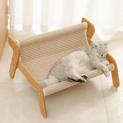 Skyrabbiter 2-in-1 Sisal Katzenliege mit Kratzfunktion, 54 x 44 x 28 cm, Holzgestell Kratzbrett Kratzteppich Katze, Wiederverwendbares Kratzmatte Lounge Katzensofa Kratz Kratzbretter Teppich (B) von skyrabbiter