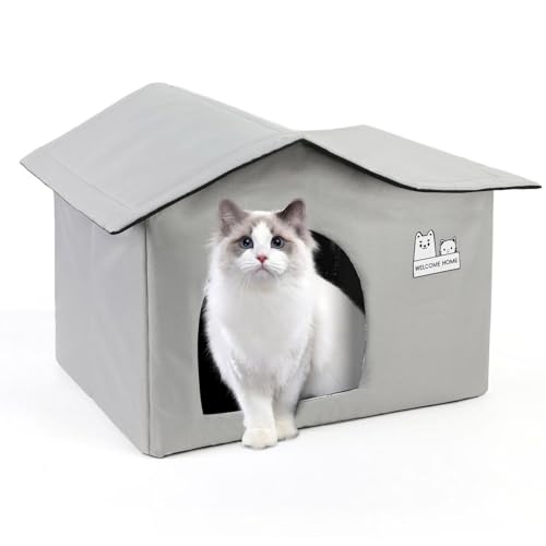 Skyrabbiter Faltbares Katzenhaus mit Kühlmatte, 45x34x36cm, Wetterfest für Innen & Außen, Isolierte Kühlakkus aus Aluminiumfolie, Katzenzelthaus, für Katzen, Welpen und andere Kleintiere (A, 45x36cm) von skyrabbiter
