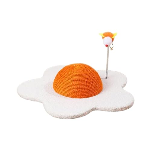 Skyrabbiter Fried Egg Katzenspielzeug mit Kratzbrett, 28 x 20 cm, Natürliches Material, Platzierung in Mehreren Winkeln, Katzenspielzeug, Orange-Weiß, Sisal-Spielmatte mit Federspielzeug (A) von skyrabbiter