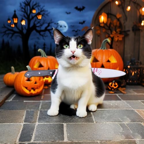 Skyrabbiter Halloween Haustier-Kostüm mit Messer-Design, Gruselige Verkleidung für Katzen und Hunde, für Halloween Haustier Cosplay Party, Haustier Cosplay Party Anzug (A, S) von skyrabbiter