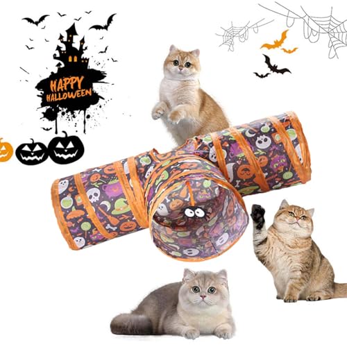 Skyrabbiter Halloween Katzentunnel, Verschiedene Formen und Größen, Faltbar, Orange-Schwarz mit Geister-Kürbis-Muster, Halloween-Katzenkanal-Spielzeug, Halloween Katzentunnelspielzeug (C) von skyrabbiter