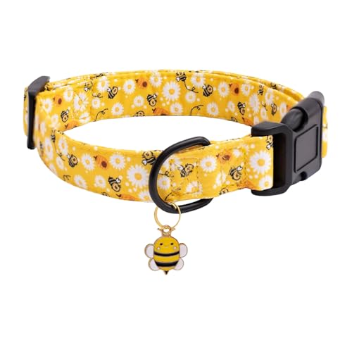 Skyrabbiter Hundehalsband, Hundehalsband mit Bienen- und Gänseblümchenmuster, Niedliches Halsband aus Baumwolle mit Schnellverschluss aus Kunststoffschnalle für Jungen und Mädchen Hunde (A) von skyrabbiter