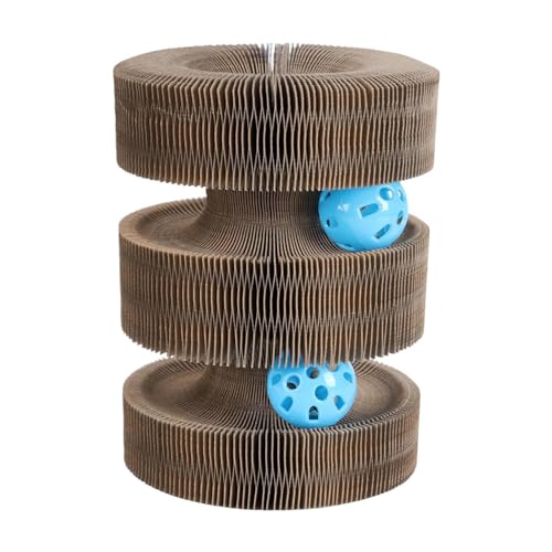 Skyrabbiter Katzen-Kratzspielzeug mit 3 Ebenen, Neu Zusammenklappbares interaktives Katzenspielzeug mit Spielball, Der Katzen kratzpappe für den Drinnen und draußen geeignet cat Katzen kratzpappe (B) von skyrabbiter
