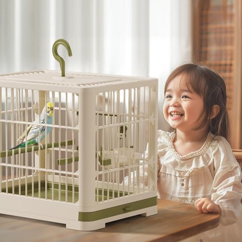 Skyrabbiter Tragbarer Vogelkäfig für Kleine Vögel, 30x23x26cm, Transportkäfig für Sittiche & Papageien Reisekäfig mit Sitzenstange Transportbehälter für Vögel mit Tragegriff (A) von skyrabbiter
