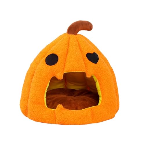 skyrabbiter Halloween Katzen- und Hundebett, Kürbis, mit abnehmbarem waschbarem Kissen Nicht rutschfestem Boden, Orange Handheld warmes und weiches Kätzchenbett für Innen im Freien im Freien (A) von skyrabbiter