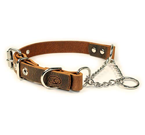 sleepy pup Martingal-Kette, verstellbar, Leder, limitierter Slip, halbe Karo-Halskette, Trainingshalsband, Größe M/L: 40,6 cm - 50,8 cm, Dunkelbraun von sleepy pup