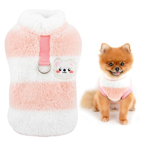 SMALLEE_Lucky_Store Gestreifter Hunde-Fleecepullover Welpenpullover Sweatshirt weich warm Haustier kaltes Wetter Mantel für kleine Hunde Katzen mit Leinenring Yorkie Chihuahua Herbst Winterkleidung, von smalllee_lucky_store