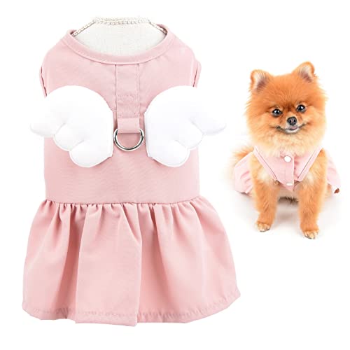 SMALLLEE_LUCKY_STORE Angel Wing Mädchen Hundegeschirr Kleid und Leine Set Katzen Sommerkleid mit D-Ring Welpenrock Frühling Sommer Kleidung für kleine Haustiere, Yorkie Chihuahua, Rosa, XS von smalllee_lucky_store