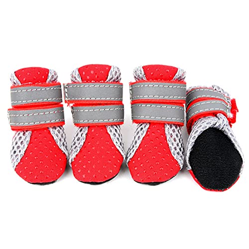 SMALLLEE_LUCKY_STORE Sommer Atmungsaktive Kleine Mittlere Hundeschuhe Rutschfeste Stiefel Sohle Pfotenschutz für Hartholzboden Heißer Gehweg Refektiv Rot XL von smalllee_lucky_store