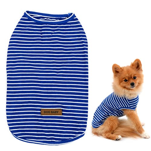 SMALLLEE_LUCKY_STORE Basic Pet Strick-T-Shirt aus Baumwolle, gestreift, für kleine Hunde, Katzen, Jungen, Mädchen, Welpen, ärmellos, weiche Chihuahua-Sommerkleidung, Blau, Größe M SMALLLEE_LUCKY_STORE Basic Pet Strick-T-Shirt aus Baumwolle, gestreift, für kleine Hunde, Katzen, Jungen, Mädchen, Welpen, ärmellos, weiche Chihuahua-Sommerkleidung, Blau, Größe M von smalllee_lucky_store