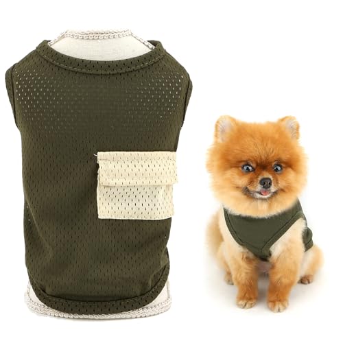 SMALLLEE_LUCKY_STORE Cooles Mesh-Hunde-T-Shirts für extra kleine und kleine Hunde, solides Haustier-Tanktop mit niedlicher Tasche, Welpen-Shirt, atmungsaktiv, Sommerweste, Chihuahua, Yorkie von smalllee_lucky_store