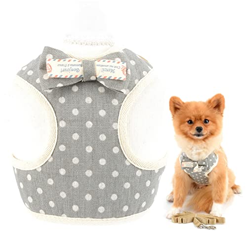 SMALLLEE_LUCKY_STORE Dots Bow Soft Puppy Harness and Leash Set for Small Medium Dogs Mesh Padded Adjustable Cat Harness Vest for Outdoor Walking,Grey,L von smalllee_lucky_store