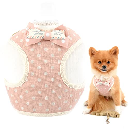 SMALLLEE_LUCKY_STORE Dots Bow Soft Puppy Harness and Leash Set for Small Medium Dogs Mesh Padded Adjustable Cat Harness Vest for Outdoor Walking,Pink,S von smalllee_lucky_store