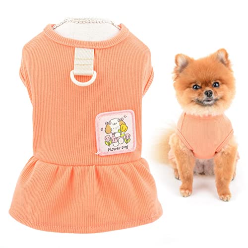 SMALLLEE_LUCKY_STORE Einfarbiges Hundegeschirrkleid, niedliches Haustier-Strickhemdkleid für kleine Hunde, Katzen, Mädchen mit D-Ring, Welpen, Rüschenrock, Yorkie, Chihuahua, Sommerkleidung, Rosa, XS von smalllee_lucky_store