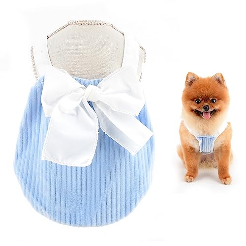 SMALLLEE_LUCKY_STORE Elegantes weißes Prinzessinnenkleid mit Schleife, gestreift, Sommerkleid für kleine Hunde, Katzen, Mädchen, Yorkie, Chihuahua, Teetasse, Haustier-Sommerkleidung, blau, XS von smalllee_lucky_store