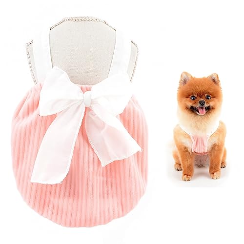 SMALLLEE_LUCKY_STORE Elegantes weißes Prinzessinnenkleid mit Schleife, gestreift, für kleine Hunde, Katzen, Mädchen, Yorkie, Chihuahua, Teetasse, Haustier-Sommerkleidung, Rosa, XL von smalllee_lucky_store