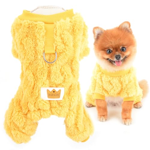 SMALLLEE_LUCKY_STORE Fleece-Hunde-Pyjama für kleine Hunde, solider Haustier-Pyjama mit D-Ring und Kronenaufnäher, Welpenpullover, Thermo-Overall für Herbst und Winter, Katze, Chihuahua, Yorkie, Gelb, SMALLLEE_LUCKY_STORE Fleece-Hunde-Pyjama für kleine Hunde, solider Haustier-Pyjama mit D-Ring und Kronenaufnäher, Welpenpullover, Thermo-Overall für Herbst und Winter, Katze, Chihuahua, Yorkie, Gelb, von smalllee_lucky_store