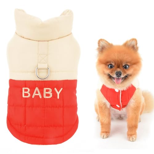 SMALLLEE_LUCKY_STORE Fleece-Hundemantel für kleine Hunde, Jungen, Mädchen, Colorblock-Haustierjacke mit Leine-Ring und Buchstabe, Welpenweste, warm, Winter, Herbst, gepolstert, Chihuahua, Yorkie, von smalllee_lucky_store