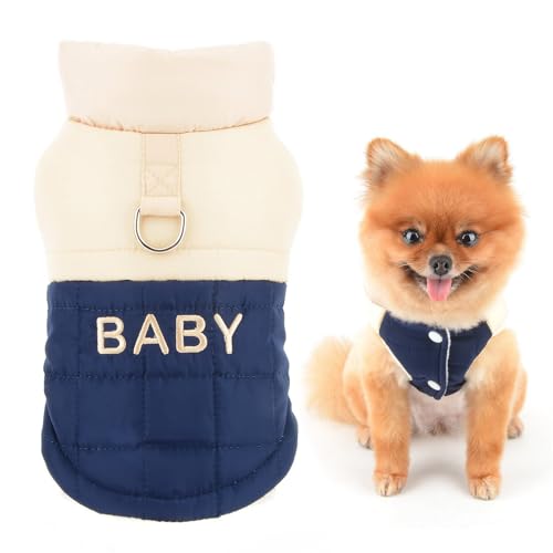 SMALLLEE_LUCKY_STORE Fleece-Hundemantel für kleine Hunde, Jungen, Mädchen, Colorblock-Haustierjacke mit Leinenring und Buchstabe, Welpenweste, warm, Winter, Herbst, gepolstert, Chihuahua, Yorkie, von smalllee_lucky_store