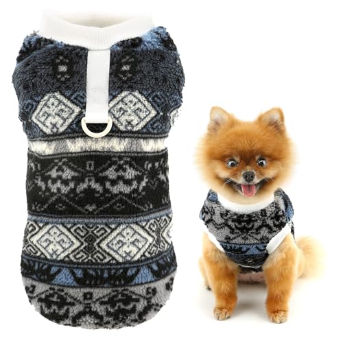 SMALLLEE_LUCKY_STORE Fleece-Hundepullover für kleine Hunde, Fair Isle-Haustier-Sweatshirt mit D-Ring, ärmellos, Welpenpullover, warm, Winter, Herbst, Weste, Chihuahua, Yorkie, Kleidung, Grau, L von smalllee_lucky_store