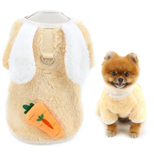 SMALLLEE_LUCKY_STORE Fleece-Hundepullover für kleine Hunde, Haustier-Sweatshirt mit D-Ring und Hasenohren, Welpenpullover, warme Winterkleidung, Herbstkleidung, Chihuahua, Yorkie-Kostüm von smalllee_lucky_store