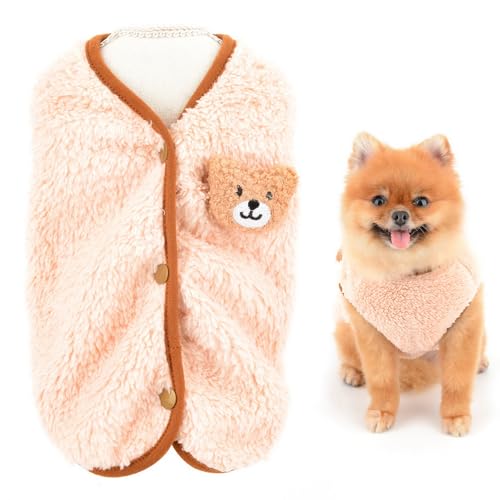 SMALLLEE_LUCKY_STORE Fleece-Hundepullover für kleine Hunde, Jungen, Mädchen, solide Haustierweste mit Bärenaufnäher, elastisch, weich, Welpen, warm, Herbst, Winter, Kleidung, Katze, Chihuahua, Yorkie, von smalllee_lucky_store