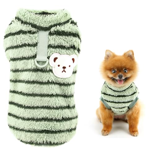 SMALLLEE_LUCKY_STORE Fleece Hundepullover für kleine Hunde Gestreift Haustier Sweatshirt mit D-Ring und Bär Patch Welpenpullover Warm Winter Herbst Sweater Chihuahua Yorkie Kleidung, Grün, XL SMALLLEE_LUCKY_STORE Fleece Hundepullover für kleine Hunde Gestreift Haustier Sweatshirt mit D-Ring und Bär Patch Welpenpullover Warm Winter Herbst Sweater Chihuahua Yorkie Kleidung, Grün, XL von smalllee_lucky_store