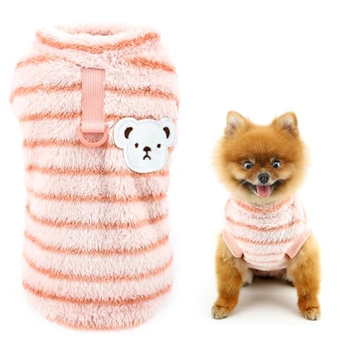 SMALLLEE_LUCKY_STORE Fleece Hundepullover für kleine Hunde Gestreift Haustier Sweatshirt mit D-Ring und Bär Patch Welpenpullover Warm Winter Herbst Sweater Chihuahua Yorkie Kleidung, Rosa, S SMALLLEE_LUCKY_STORE Fleece Hundepullover für kleine Hunde Gestreift Haustier Sweatshirt mit D-Ring und Bär Patch Welpenpullover Warm Winter Herbst Sweater Chihuahua Yorkie Kleidung, Rosa, S von smalllee_lucky_store