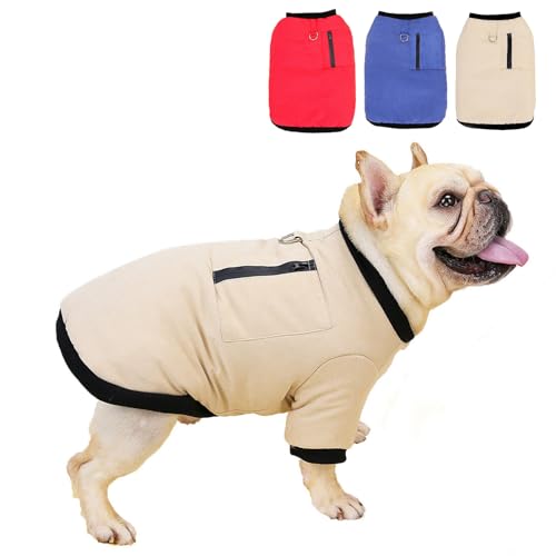 SMALLLEE_LUCKY_STORE Fleece-gefütterte Französische Bulldogge Mäntel für kleine und mittelgroße Hunde, Haustierjacken, Baumwolle, gepolsterte Westen mit Leinenring und Tasche, Welpen, Schneeanzug, von smalllee_lucky_store