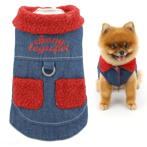SMALLLEE_LUCKY_STORE Fleece-gefütterter Hundemantel für kleine Hunde, Denim, Welpenweste, Jacke mit D-Ring und flauschigem Kragen, isolierte Haustierkleidung, Winter, Herbst, Chihuahua, Yorkie-Kostüm, von smalllee_lucky_store