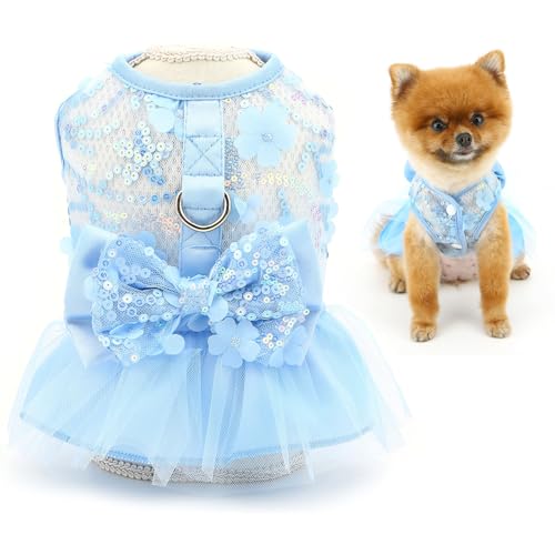 SMALLLEE_LUCKY_STORE Floral Dog Dresses for Small Dog Girls Puppy Harness Dress with D-Ring and Bow Spring Summer Lace Princess Skirt Pet Clothes Chihuahua Yorkie Cat Apparel, Blue, S SMALLLEE_LUCKY_STORE Floral Dog Dresses for Small Dog Girls Puppy Harness Dress with D-Ring and Bow Spring Summer Lace Princess Skirt Pet Clothes Chihuahua Yorkie Cat Apparel, Blue, S von smalllee_lucky_store