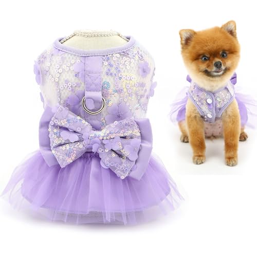 SMALLLEE_LUCKY_STORE Floral Dog Dresses for Small Dog Girls Puppy Harness Dress with D-Ring and Bow Spring Summer Lace Princess Skirt Pet Clothes Chihuahua Yorkie Cat Apparel, Purple, L SMALLLEE_LUCKY_STORE Floral Dog Dresses for Small Dog Girls Puppy Harness Dress with D-Ring and Bow Spring Summer Lace Princess Skirt Pet Clothes Chihuahua Yorkie Cat Apparel, Purple, L von smalllee_lucky_store