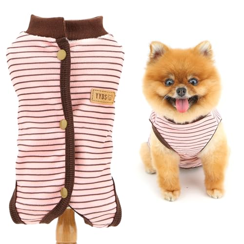 SMALLLEE_LUCKY_STORE Gestreifter Fleece-Schlafanzug für kleine Hunde, Chirurgie, Genesungsanzug, Anti-Lecken, Welpen-Pyjama für kastrierte Bauchwunden, atmungsaktiv nach Operationen, Rosa, Größe XL von smalllee_lucky_store
