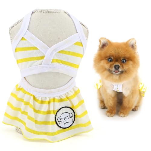 SMALLLEE_LUCKY_STORE Gestreifter Hunde-Bikini-Kleid, Badeanzug, Haustier-Sommer-Badeanzug für Xsmall und kleine Hunde, weibliches Strand-Outfit, Yorkie, Chihuahua, Kleidung, Katzenkostüm, Gelb, XXL SMALLLEE_LUCKY_STORE Gestreifter Hunde-Bikini-Kleid, Badeanzug, Haustier-Sommer-Badeanzug für Xsmall und kleine Hunde, weibliches Strand-Outfit, Yorkie, Chihuahua, Kleidung, Katzenkostüm, Gelb, XXL von smalllee_lucky_store
