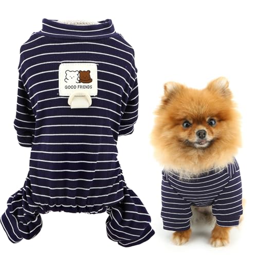 SMALLLEE_LUCKY_STORE Gestreifter Hunde-Pyjama für kleine Hunde, gestrickter Haustier-Pyjama, Overall mit D-Ring und Bärenaufnäher, für Welpen, dehnbar, Sommer-Frühlingskleidung, Chihuahua, Yorkie, SMALLLEE_LUCKY_STORE Gestreifter Hunde-Pyjama für kleine Hunde, gestrickter Haustier-Pyjama, Overall mit D-Ring und Bärenaufnäher, für Welpen, dehnbar, Sommer-Frühlingskleidung, Chihuahua, Yorkie, von smalllee_lucky_store