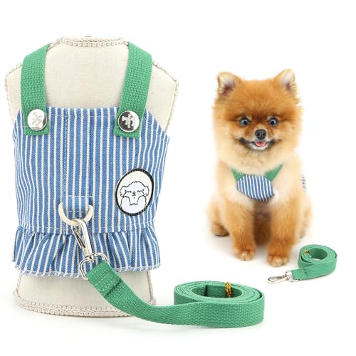 SMALLLEE_LUCKY_STORE Gestreiftes Denim-Hundegeschirr, Kleid für extra kleine und kleine Hunde, kein Ziehen, Welpengeschirr, Rock mit Leine, Rüschenbesatz, Haustierweste mit D-Ring, Sommer, Chihuahua SMALLLEE_LUCKY_STORE Gestreiftes Denim-Hundegeschirr, Kleid für extra kleine und kleine Hunde, kein Ziehen, Welpengeschirr, Rock mit Leine, Rüschenbesatz, Haustierweste mit D-Ring, Sommer, Chihuahua von smalllee_lucky_store
