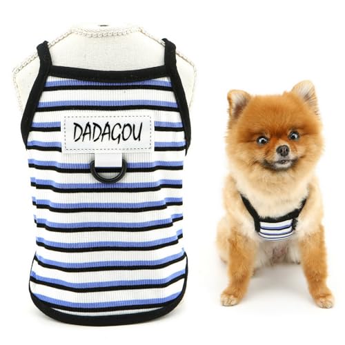 SMALLLEE_LUCKY_STORE Gestreiftes Hunde-Shirt für kleine Hunde, Haustier-Pullover, Neckholder-T-Shirt mit Buchstaben-Patch und D-Ring, elastische Sommerkleidung, Welpen, Tanktop, Chihuahua, Yorkie, von smalllee_lucky_store