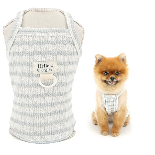 SMALLLEE_LUCKY_STORE Gestreiftes Hunde-Shirt für kleine Hunde, Haustierpullover, Cami-T-Shirt mit D-Ring, dehnbar, Sommer-Tanktop, atmungsaktiv, leicht, Welpenkleidung, Chihuahua, Yorkie, Katze, Weste von smalllee_lucky_store