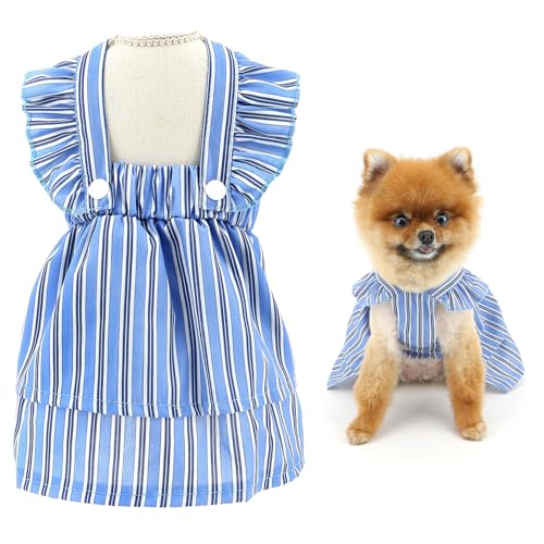 SMALLLEE_LUCKY_STORE Gestreiftes Hundekleid für extra kleine und kleine Hunde, Hündinnen, für Sommer, Frühling, bequem, dehnbar, Haustierkleidung, Yorkie, Chihuahua, Katzen, Bekleidung, Blau, Größe XS SMALLLEE_LUCKY_STORE Gestreiftes Hundekleid für extra kleine und kleine Hunde, Hündinnen, für Sommer, Frühling, bequem, dehnbar, Haustierkleidung, Yorkie, Chihuahua, Katzen, Bekleidung, Blau, Größe XS von smalllee_lucky_store