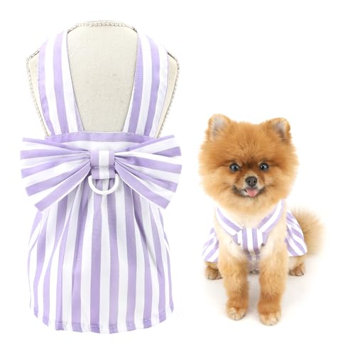 SMALLLEE_LUCKY_STORE Gestreiftes Hundekleid für extra kleine und kleine Hunde, Welpenrock mit D-Ring, Schleife, Geschirr, Sommer, Frühling, Haustierkleidung, Yorkie, Chihuahua, Katzen, Kostüm, Lila, M SMALLLEE_LUCKY_STORE Gestreiftes Hundekleid für extra kleine und kleine Hunde, Welpenrock mit D-Ring, Schleife, Geschirr, Sommer, Frühling, Haustierkleidung, Yorkie, Chihuahua, Katzen, Kostüm, Lila, M von smalllee_lucky_store
