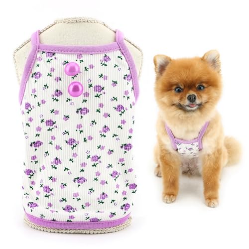 SMALLLEE_LUCKY_STORE Gestricktes Hunde-Shirt für kleine Hunde, florales Haustierpullover, Cami-T-Shirt, dehnbare Sommerkleidung, atmungsaktiv, leicht, Welpen-Tanktop, Chihuahua, Yorkie, Katze, Lila, SMALLLEE_LUCKY_STORE Gestricktes Hunde-Shirt für kleine Hunde, florales Haustierpullover, Cami-T-Shirt, dehnbare Sommerkleidung, atmungsaktiv, leicht, Welpen-Tanktop, Chihuahua, Yorkie, Katze, Lila, von smalllee_lucky_store