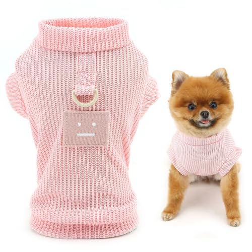 SMALLLEE_LUCKY_STORE Gestricktes Hunde-Shirt für kleine Hunde, solider Haustierpullover, T-Shirt mit Smile-Patch und D-Ring, elastische Sommerkleidung, Welpen-T-Shirt, Chihuahua, Yorkie, von smalllee_lucky_store