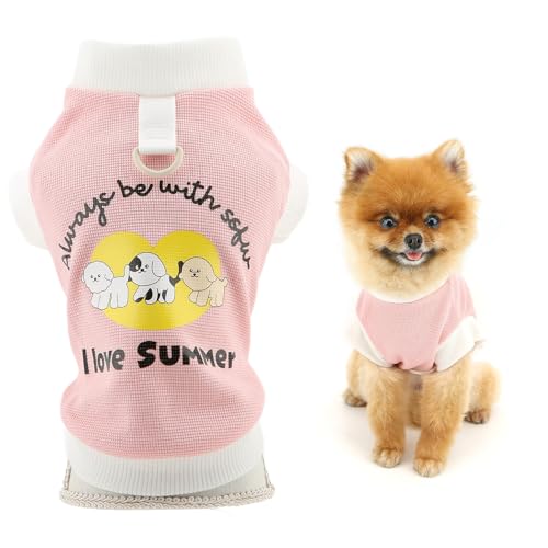 SMALLLEE_LUCKY_STORE Gestricktes Hunde-T-Shirt mit Waffelmuster für extra kleine und kleine Hunde, Haustierpullover mit süßem Hund, bedruckt, Welpen, dehnbar, Frühling, Sommer, Chihuahua, Yorkie von smalllee_lucky_store