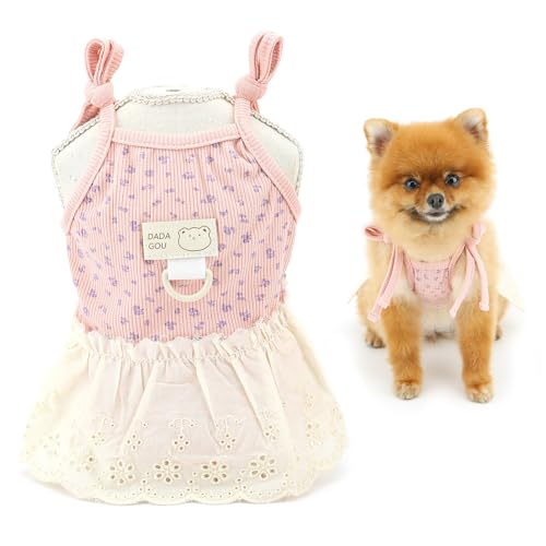 SMALLLEE_LUCKY_STORE Gestricktes Hundekleid für kleine Hunde, florales Haustier-Pullover-Trägerkleid mit D-Ring, dehnbar, Sommerkleidung, atmungsaktiv, Welpengeschirr, Rock, Chihuahua, Yorkie, von smalllee_lucky_store