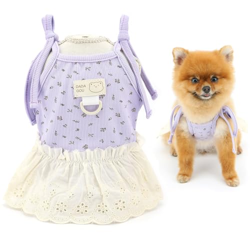 SMALLLEE_LUCKY_STORE Gestricktes Hundekleid für kleine Hunde, florales Haustier-Pullover-Trägerkleid mit D-Ring, dehnbar, Sommerkleidung, atmungsaktiv, Welpengeschirr, Rock, Chihuahua, Yorkie, von smalllee_lucky_store