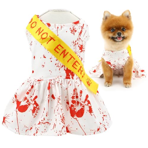 SMALLLEE_LUCKY_STORE Halloween-Hundekostüme für kleine Hunde, Welpenkleid, Mädchen, einteilig, mit blutigem Buchstaben "Dot Not Enter", Banner, Cosplay, Party, Urlaub, Haustier-Show, Katzen-Outfits, von smalllee_lucky_store