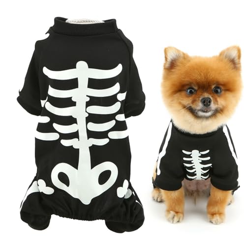 SMALLLEE_LUCKY_STORE Halloween-Hundekostüme für kleine Hunde, leuchtet im Dunkeln, Skelett, Haustier-Overall, Totenkopf-Welpen, Pyjama, atmungsaktiv, dehnbar, Halloween, Urlaub, Cosplay, Party, von smalllee_lucky_store